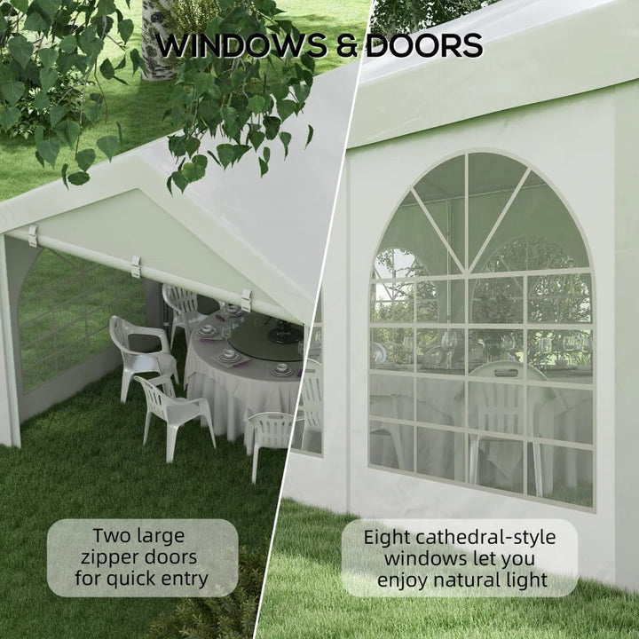 26' x 10' Portable Party Tent Canopy Carport w/ Removable Sidewalls, Doors, & Windows - White