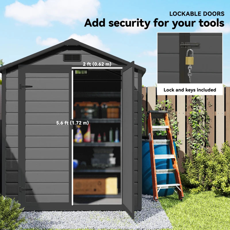 6x4.5FT Plastic Garden Shed with Lockable Double Doors and Ventilation - Weatherproof Tool Storage