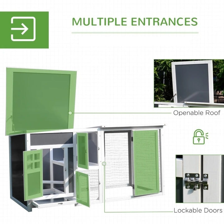 63" Wooden Outdoor Chicken Coop Hen House Bunny Rabbit Cage w Nesting Box, Removable Tray, Grey