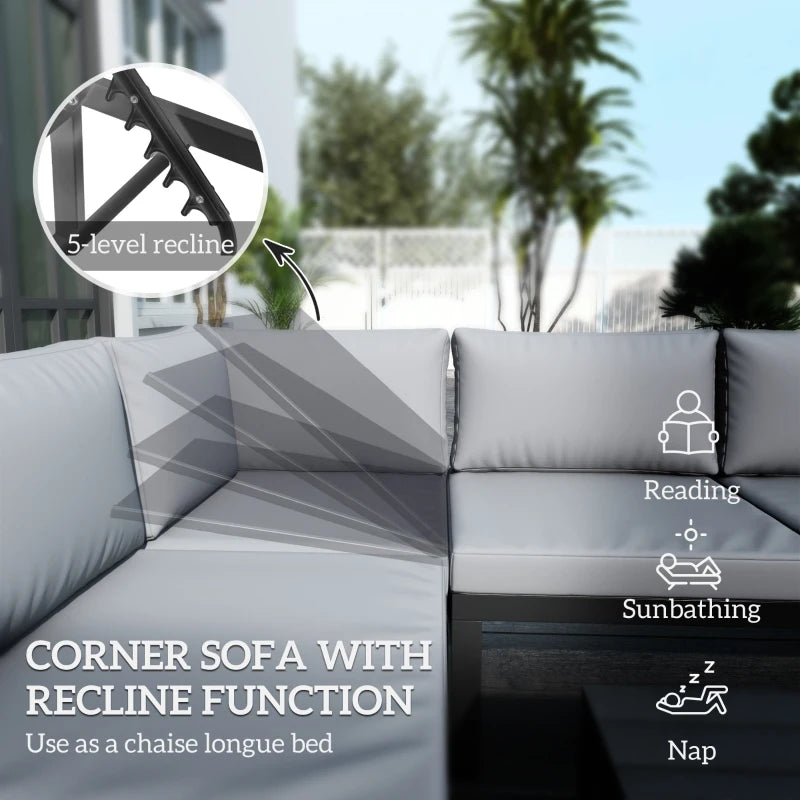 4 Pieces Outdoor Patio Furniture Set - Reclining Garden Corner Sofa with Coffee Table