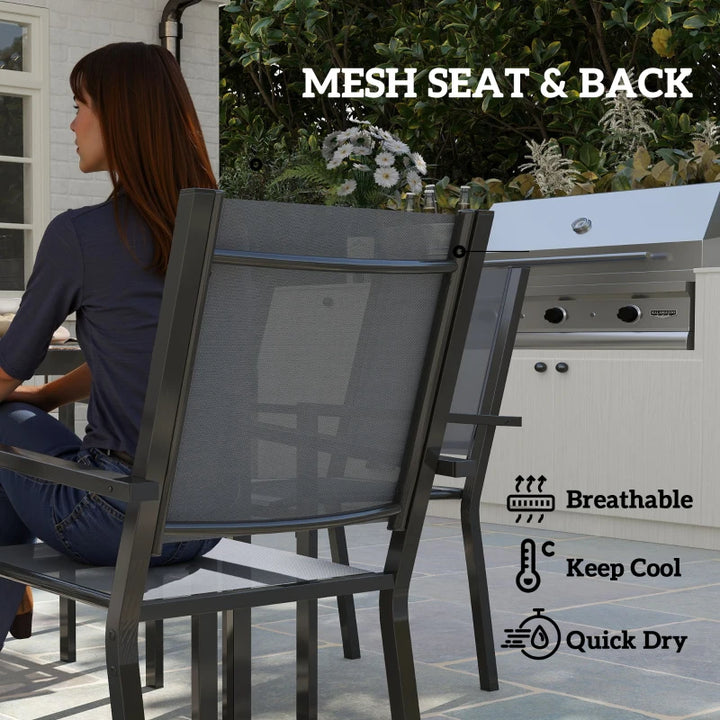 7 Piece Outdoor Dining Set with Stackable Chairs - Durable Rust-Resistant Patio Furniture