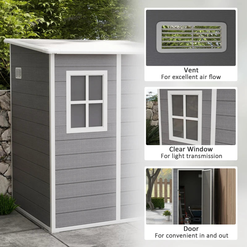 4' x 5' Resin PP Plastic Aluminum Lean To Outdoor Tool Storage Garden Shed w Door, Window, Grey