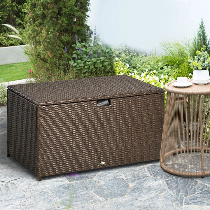 46" Lg Rattan Wicker Storage Deck Box Coffee Table for Cushions Toys Tools, Outdoor Patio Brown