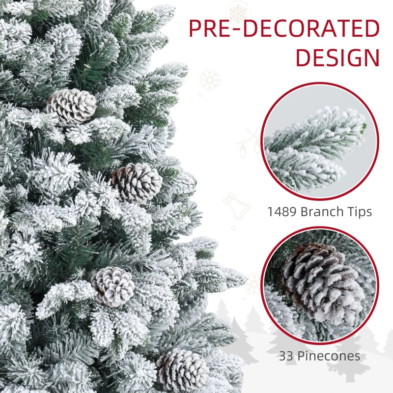 6ft 1489-Tip Lush Natural Look Snow Flocked Artificial Christmas Holiday Fake Xmas Tree, Green