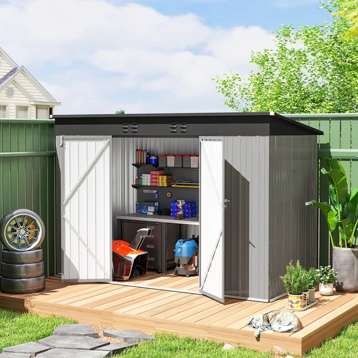 Galvanized Steel Garden Storage Shed 9' x 4' - Durable Outdoor Tool Organizer