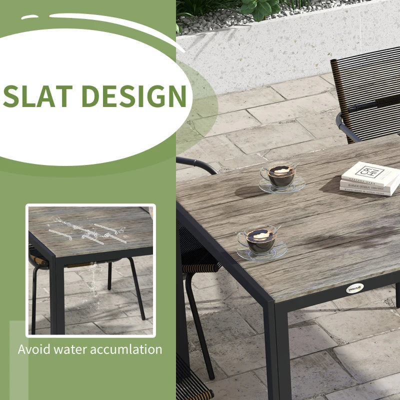 71" x 35" Lg Aluminum Dining Table w Wood-Plastic Composite Top Outdoor Patio, Distressed Grey