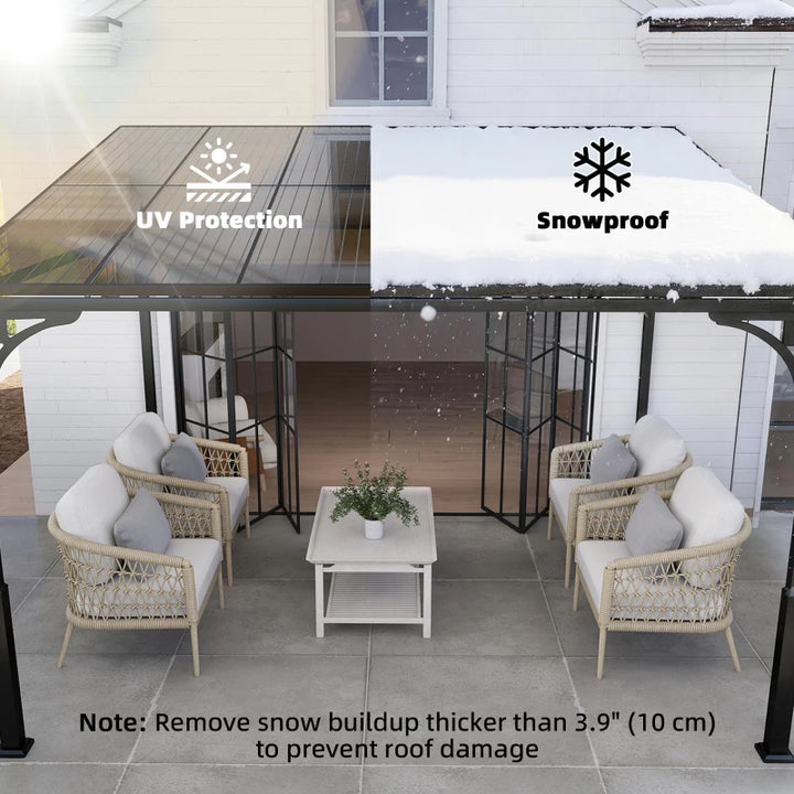 11' x 10' Outdoor Pergola Wall Mounted Hardtop Lean-to Gazebo - Durable UV Resistant Patio Shelter