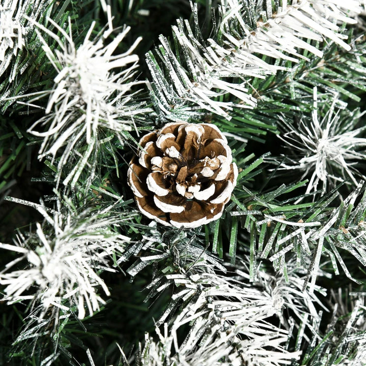 NEW 6ft 800-Tip Unlit Snow Flocked Full Artificial Christmas Holiday Xmas Tree w Pinecones, Green