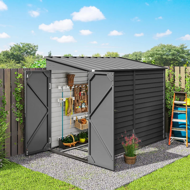 Steel Outdoor Storage Shed Lean To Design - Durable Weather Resistant Tool Storage