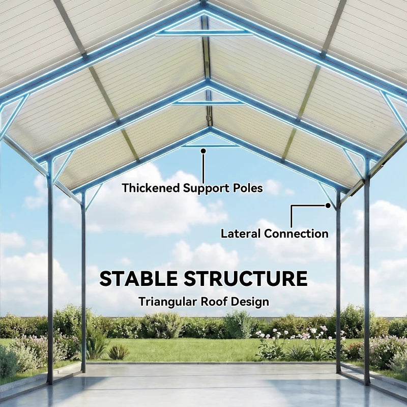 Heavy-Duty 10 x 15ft Metal Carport Canopy - Reinforced Steel Frame & All-Weather Protection