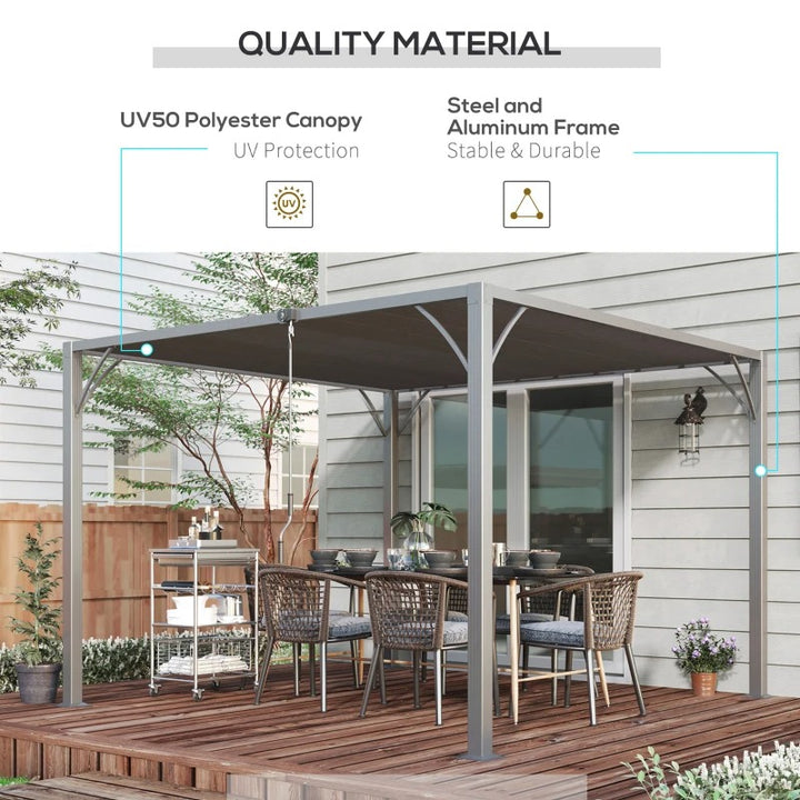 9.5' x 9.7' Louvered Aluminum Steel Patio Pergola Gazebo Canopy, Adjustable Fabric Roof, Grey