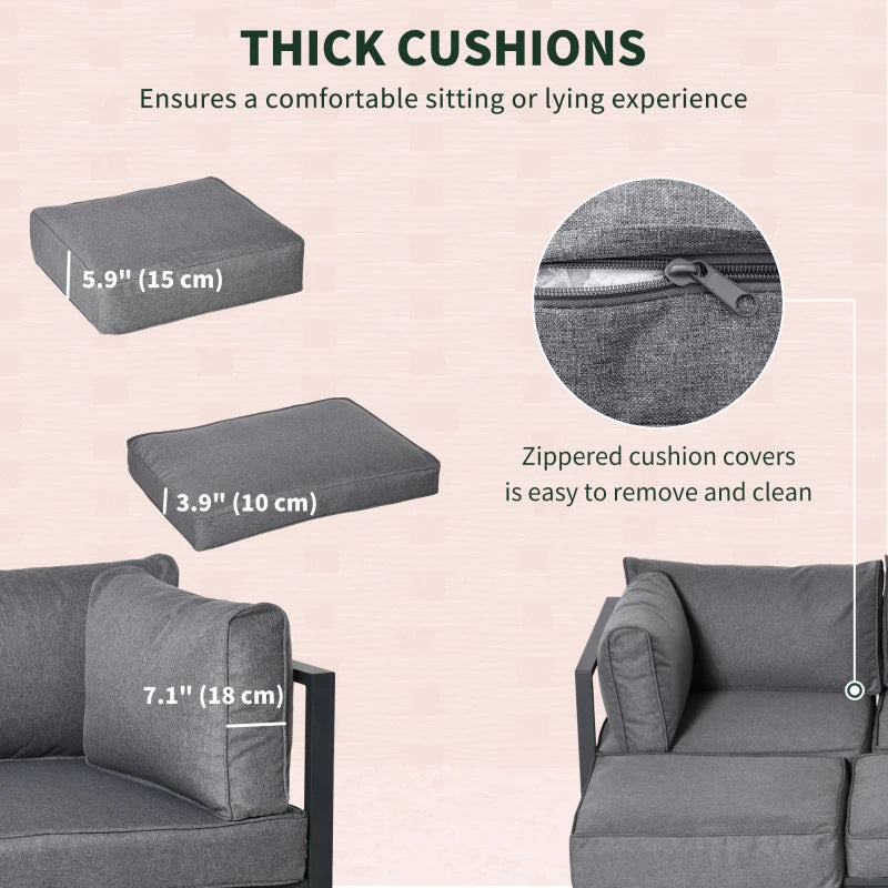 6 Pieces Patio Furniture Set Space-Saving Sectional Outdoor Daybed with Aluminum Frame and Thick Cushions