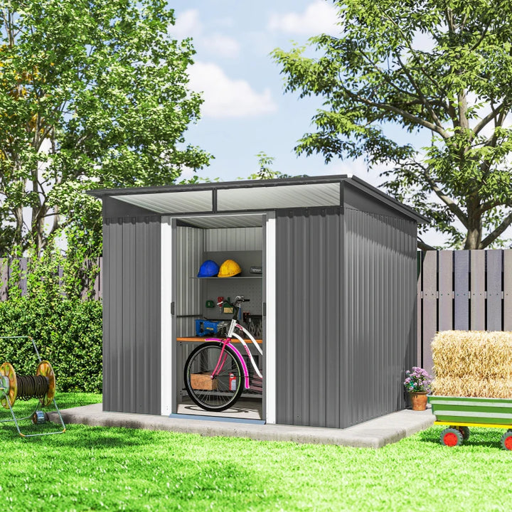 9' x 6.5' Outdoor Metal Garden Shed Utility Tool Storage - Durable Steel Backyard Storage