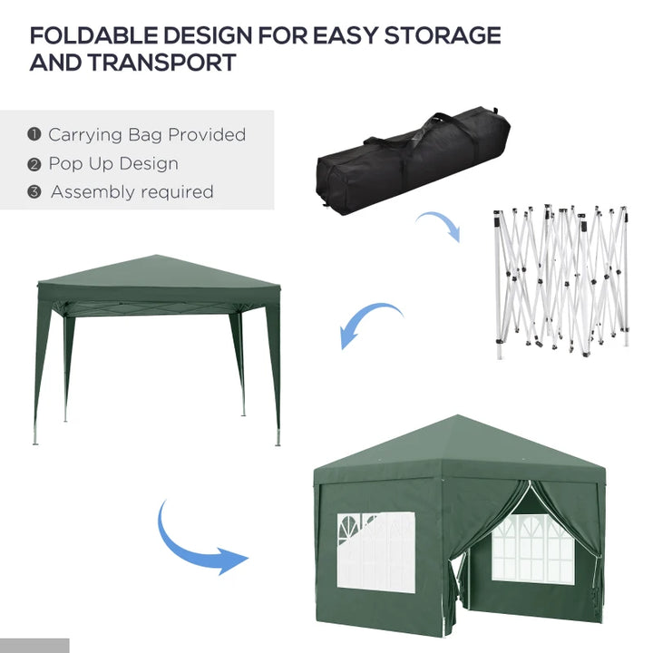 10’ x 10’ Pop-Up Portable Outdoor Event Party Wedding Tent Gazebo Canopy w Case, 4 Walls, Green