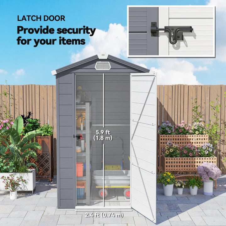 4.5' x 6' Plastic Garden Storage Shed with Latch Door - Durable Outdoor Tool Storage