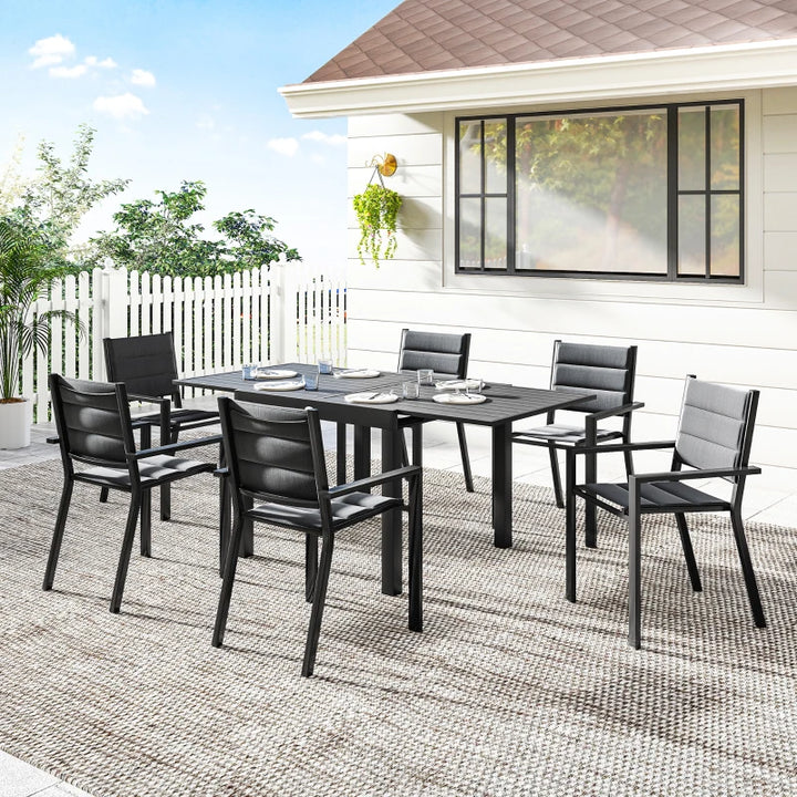 Patio Dining Set For 6 - Expandable Aluminum Outdoor Table And Stackable Chairs