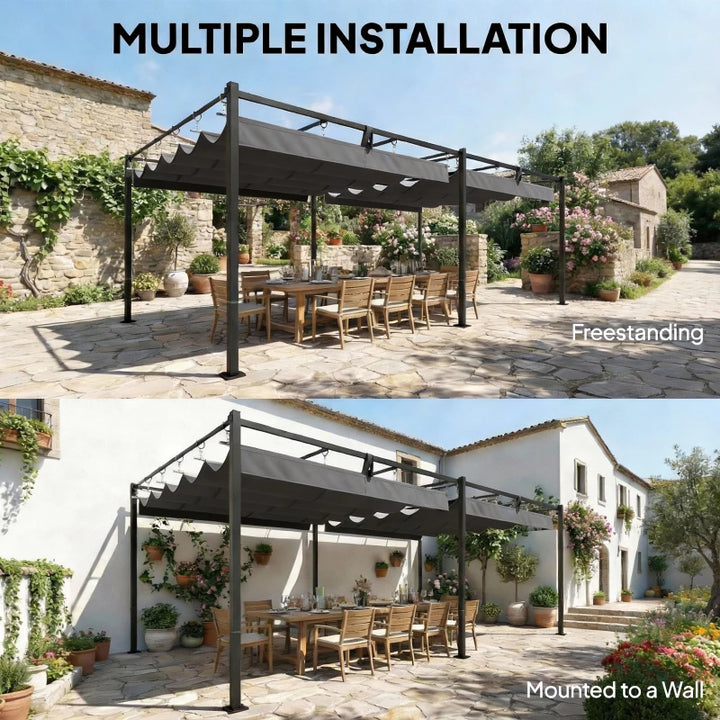 Retractable Pergola 19x10 ft Patio Sun Shade Shelter - UV50+ Weather Protection