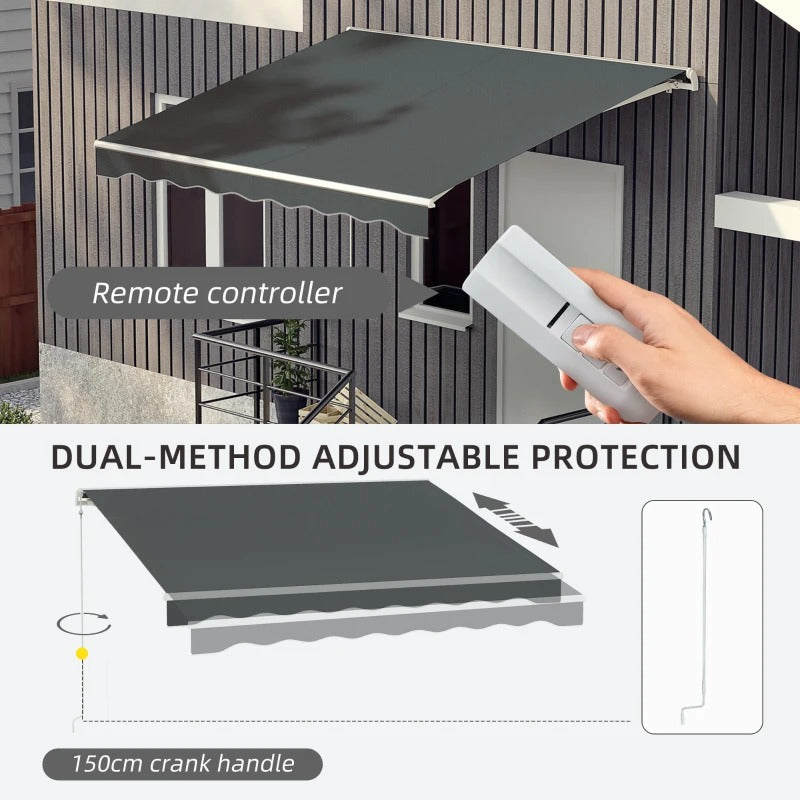 10' x 8' Electric Retractable Awning Sun Shade Canopy w Remote, Aluminum for Patio Deck, Grey