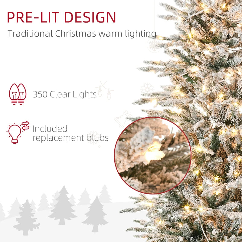 7ft 850-Tip Pre-lit Frosted Realistic Artificial Christmas Holiday Tree, 350 LED, Snow Green