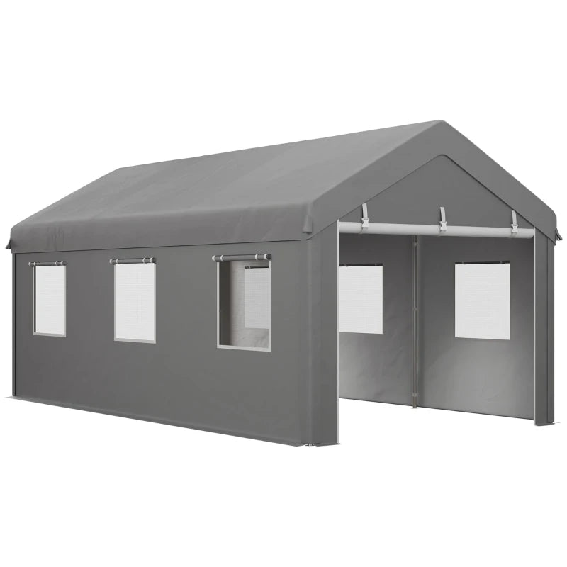 20' x 10' Heavy Duty Car Port Galv Steel Waterproof Outdoor Truck Cover Shelter w Windows, Grey