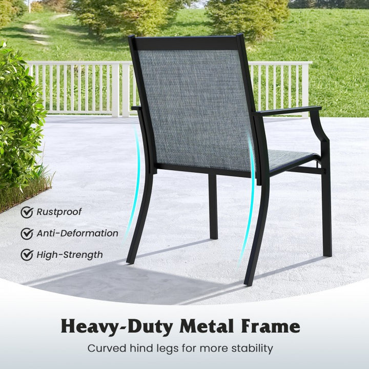 Set of 4 Patio Dining Lounge Chairs, Breathable Mesh & Metal for Outdoor Lawn Garden, Light Blue