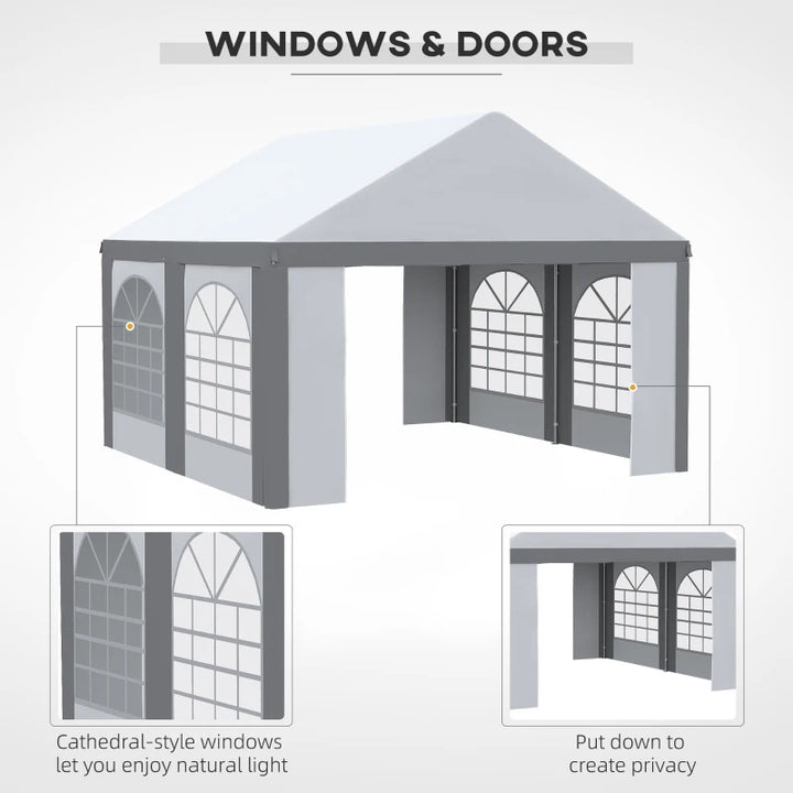 13' x 13' Portable Event Party Wedding Tent Outdoor Canopy w 4 Window Walls, Doors, White, Grey13' x 13' Portable Event Party Wedding Tent Outdoor Canopy w 4 Window Walls, Doors, White, Grey