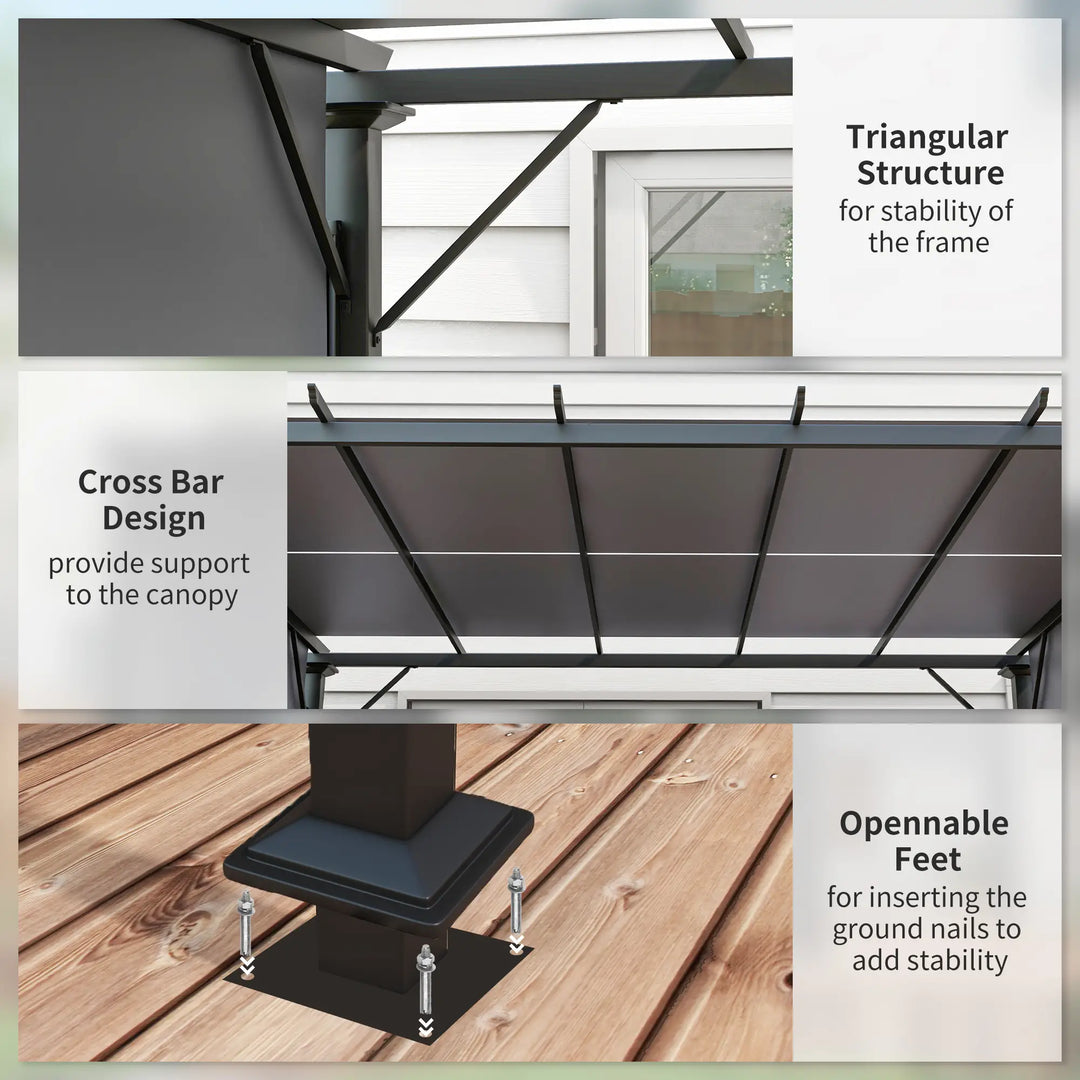 12' x 10' Steel Pergola Gazebo Shelter w Retractable Fabric Canopy Roof, Outdoor Deck Patio, Grey