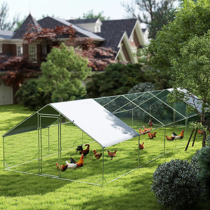 32.8' x 9.8' x 6.4' Large Galv Steel Chicken Run Outdoor Coop Cage Shelter for Pet Fence Yard