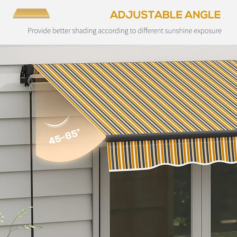 10' x 8' Manual Retractable Awning UV Resistant Sun Shade Canopy Outdoor Patio Deck Yellow Grey