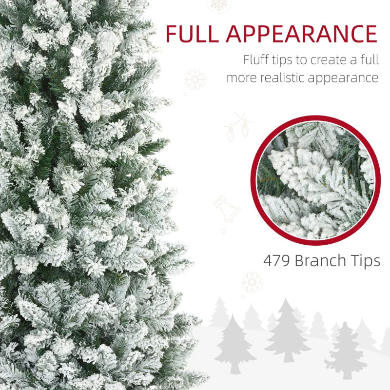 6ft 479-Tip Unlit Snow Flocked Slim Artificial Pencil Christmas Holiday Fake Xmas Tree, Green