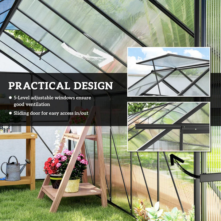 Aluminum Polycarbonate Walk-In Garden Greenhouse Kit - Spacious Year-Round Plant Protection
