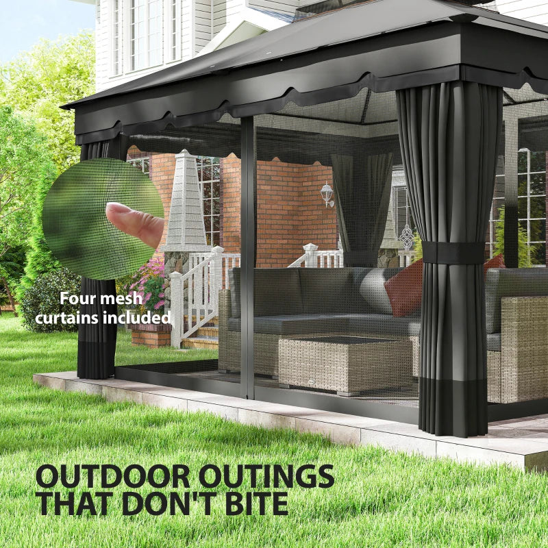 Double Roof Patio Gazebo Canopy 10' x 12' - Outdoor Garden Shelter with Curtains and Netting