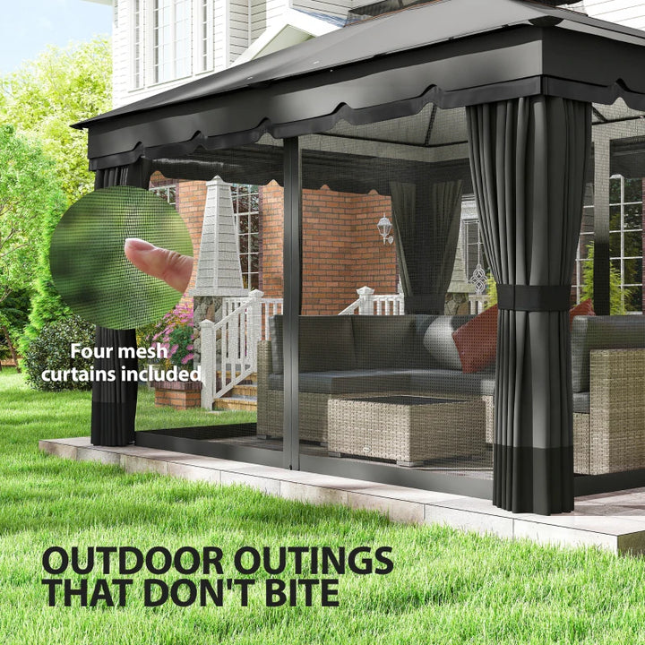 Double Roof Patio Gazebo Canopy 10' x 12' - Outdoor Garden Shelter with Curtains and Netting