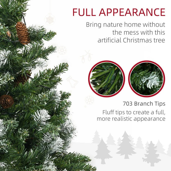 6ft 703-Tip Pre-lit Realistic Artificial Christmas Holiday Tree, Pine Cones 250 LEDs Snow Green
