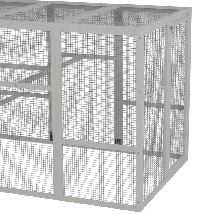 12' x 4' x 5' Wooden Outdoor Chicken Coop Hen Run Cage Fence Shelter w Roof Cover, Ladders, Grey
