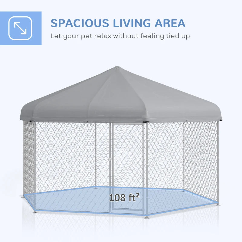 13.5' x 11.5' x 9' Galv Steel Dog House, Door, Roof, Playpen Kennel Shelter Heavy Duty Outdoor