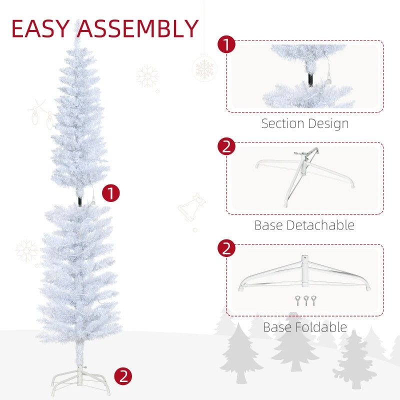 6ft 395-Tip Pre-lit Ultra Slim Pencil Artificial Christmas Holiday Tree w 100 LED Lights, White