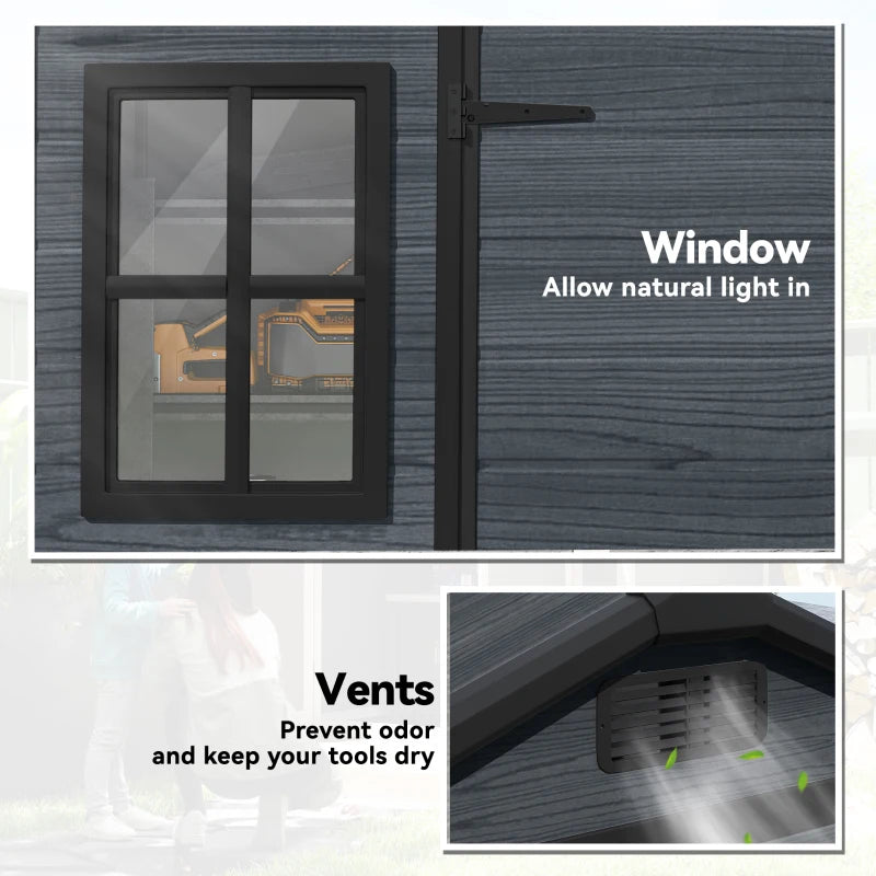 Resin Garden Shed Wood-Effect Outdoor Storage with Floor and Lockable Doors - Spacious Weather-Resistant Storage