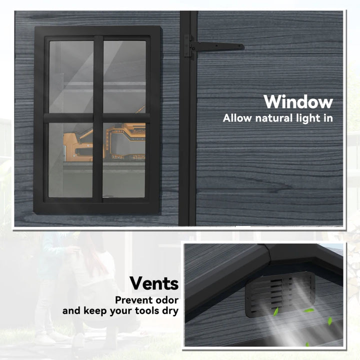 Resin Garden Shed Wood-Effect Outdoor Storage with Floor and Lockable Doors - Spacious Weather-Resistant Storage