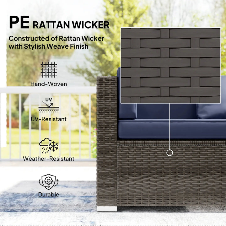 7pc PE Rattan Wicker Sectional Conversation Furniture Set w/ Cushions Outdoor Patio - Dark Navy Blue