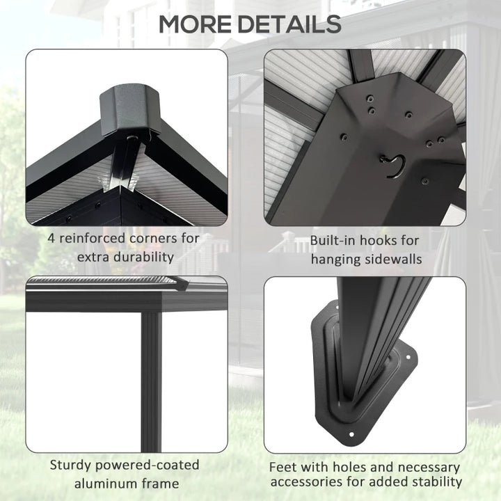 12' x 15' Hardtop Gazebo Canopy - Durable Polycarbonate Roof & Protective Curtains