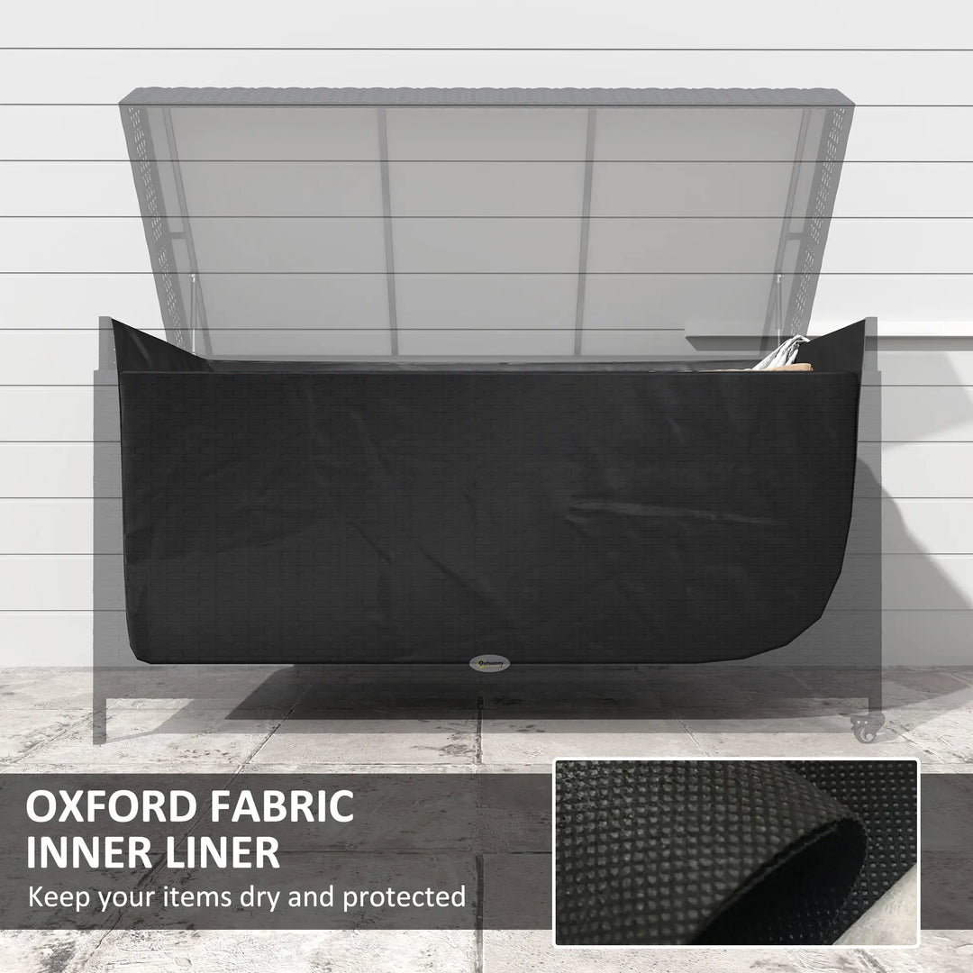 60" 165-Gal Plastic Wicker Deck Box Storage Bin w Wheels for Cushions Tools Outdoor Patio, Black