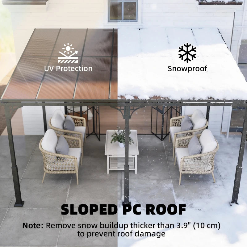 13' x 10' Lean To Gazebo Hardtop Wall Mounted Outdoor Pergola - Durable Weatherproof Patio Shelter