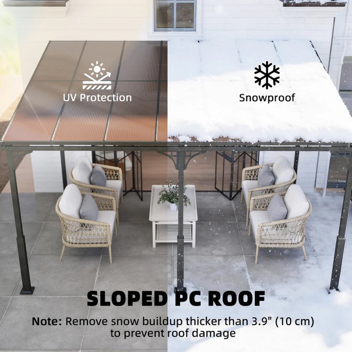 13' x 10' Lean To Gazebo Hardtop Wall Mounted Outdoor Pergola - Durable Weatherproof Patio Shelter