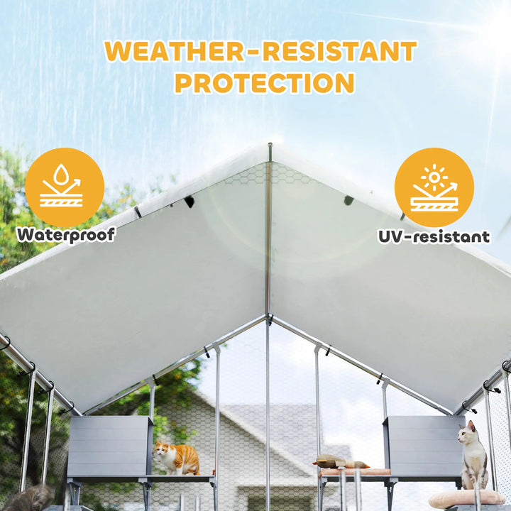 Large Catio Fence Enclosure Outdoor Shelter w Waterproof Roof Shade for Cats, Chickens, Rabbits