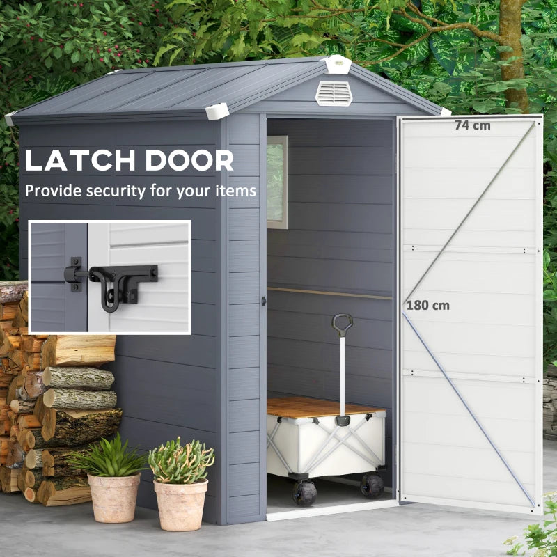 4.5' x 6' Resin PP Plastic Aluminum Outdoor Tool Storage Shed w Swing Door, Patio Garden, Grey