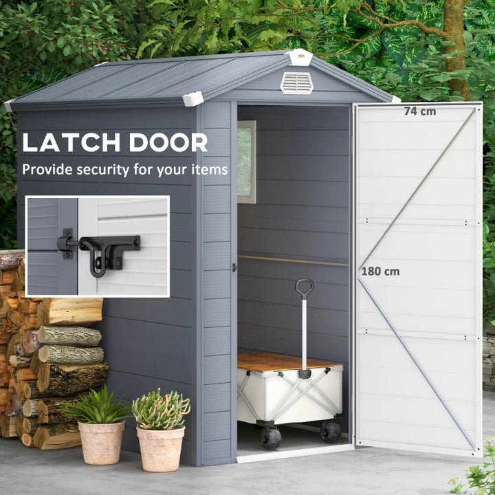 4.5' x 6' Resin PP Plastic Aluminum Outdoor Tool Storage Shed w Swing Door, Patio Garden, Grey