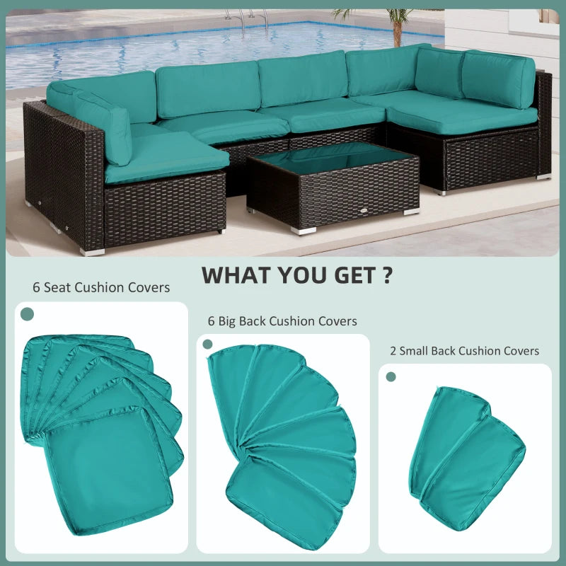 14pc Replacement Patio Cushion Cover Set for Outdoor Sectional Sofa Set, Turquoise Blue-Green