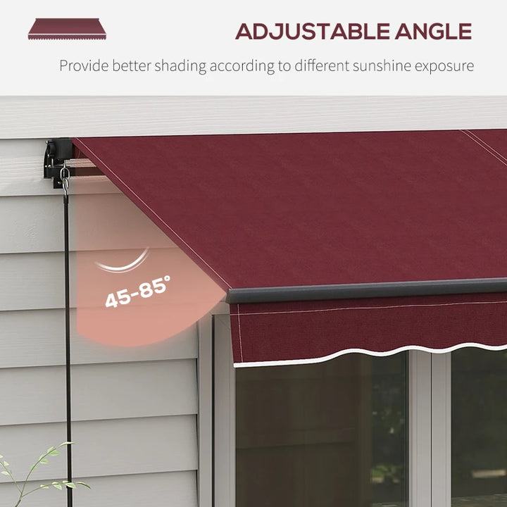 10' x 8' Manual Retractable Awning UV Resistant Sun Shade Canopy Outdoor Patio Deck, Wine Red