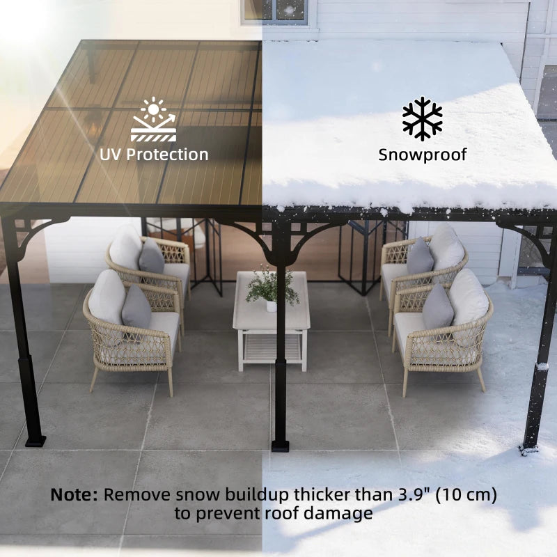 13' x 10' Lean-to Hardtop Wall-Mounted Outdoor Pergola - Durable Polycarbonate Roof & Metal Frame